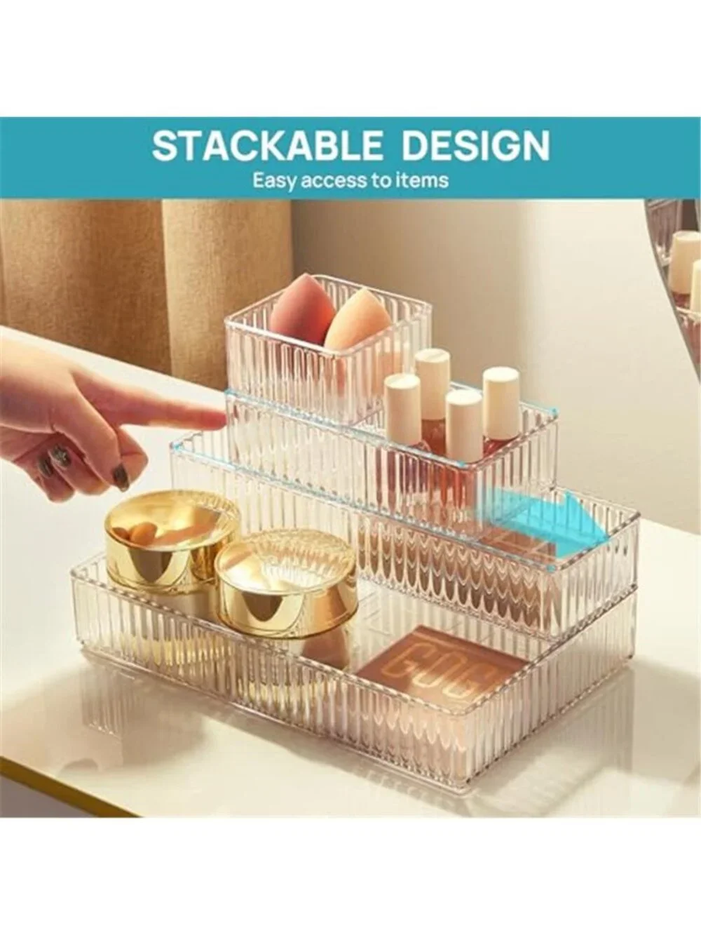 Clear Drawer Organizer Set Stackable Plastic Makeup Vanity Storage Bins 7 Pack